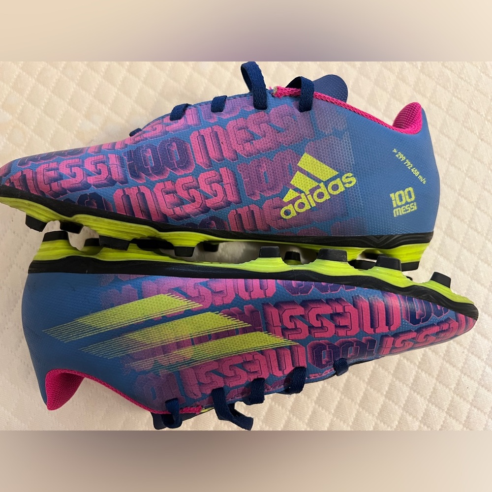 Adidas Messi 100 Kids Pink and Blue Soccer Cleats - Picture 2 of 4